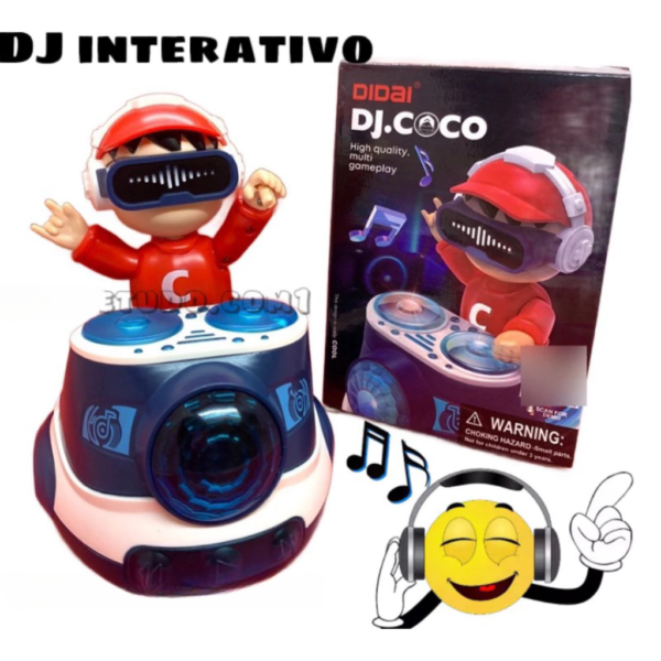 Boneco robo Dj coco maluco pista de dança interativa com luzes e som