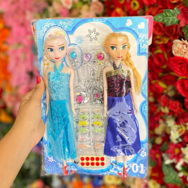 kit 2 bonecas elsa frozen e anna articuladas com acessórios estilo Barbie