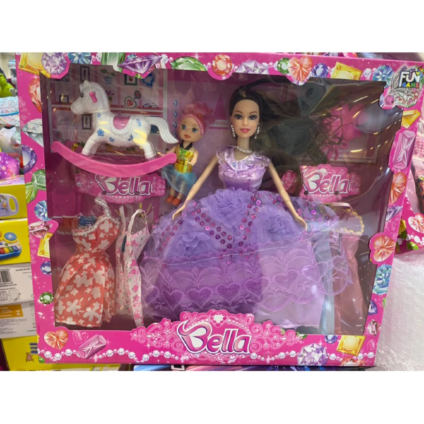 Boneca Barbie bella com filha, cavalinho, vestidos acessórios - Image 3