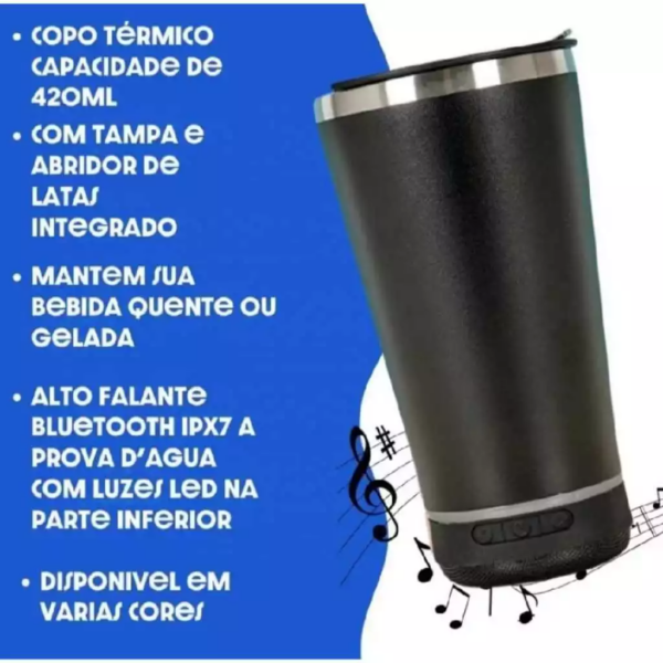 Copo Térmico de Aço 473ML com Mini Caixa de Som Bluetooth e LED - Image 8