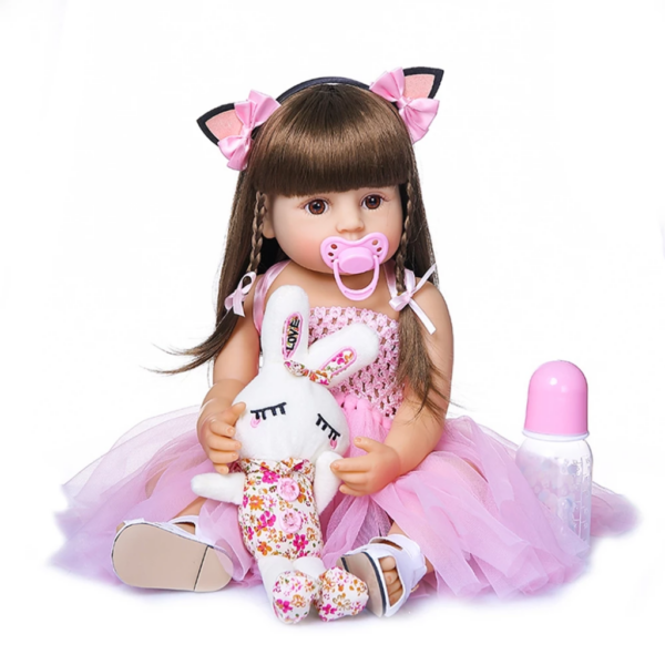 Boneca Bebê Reborn 100% Silicone Menina Original 55cm Coelho