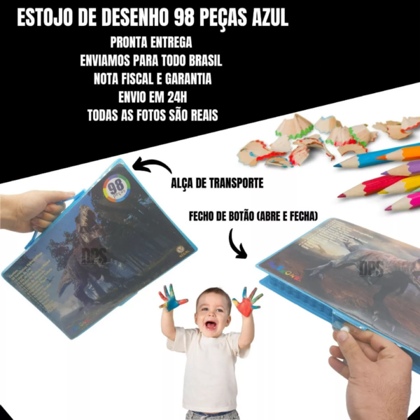 Maleta Escolar Estojo Pintura Infantil 98 Pçs Giz Canetinha - Image 2