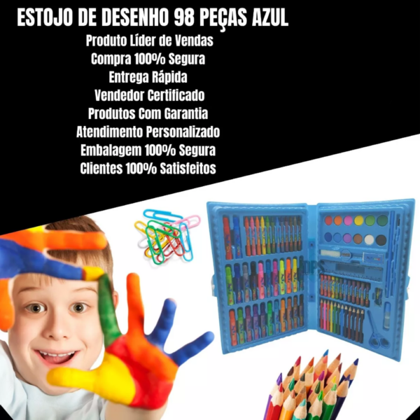 Maleta Escolar Estojo Pintura Infantil 98 Pçs Giz Canetinha - Image 3