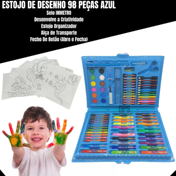 Maleta Escolar Estojo Pintura Infantil 98 Pçs Giz Canetinha - Image 4