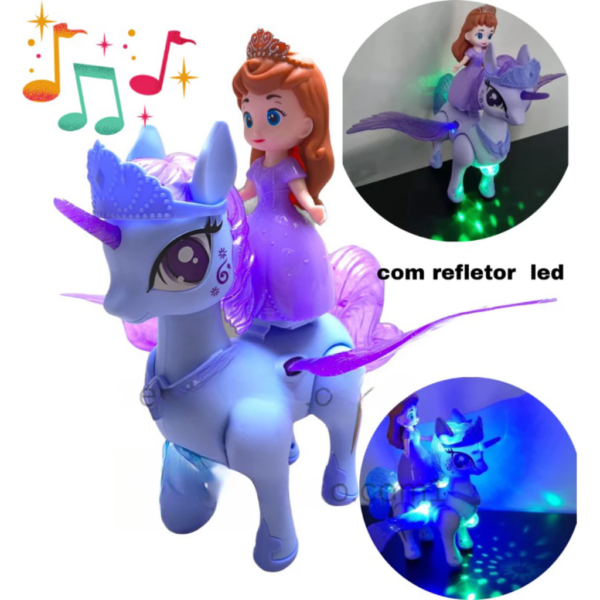 Brinquedo unicórnio musical com princesa sofia anda e emite som e luz led - Image 6