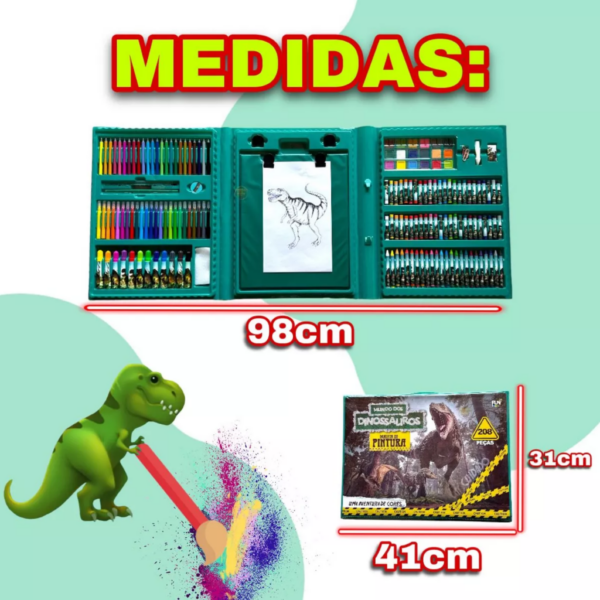 Estojo Maleta 208 Peças Infantil Dinossauro Escolar Pintura - Image 4