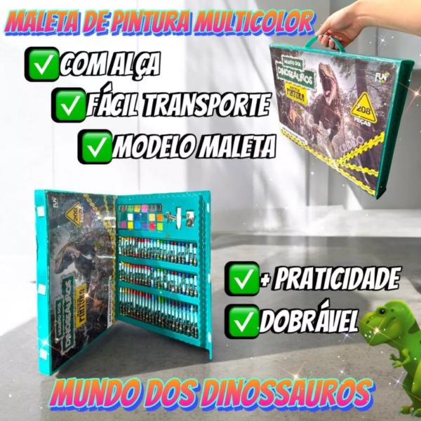 Estojo Maleta 208 Peças Infantil Dinossauro Escolar Pintura - Image 3