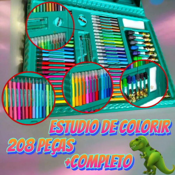 Estojo Maleta 208 Peças Infantil Dinossauro Escolar Pintura - Image 2