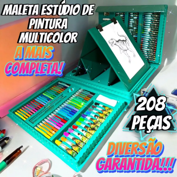 Estojo Maleta 208 Peças Infantil Dinossauro Escolar Pintura - Image 8