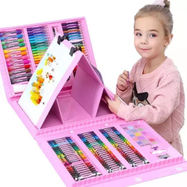 Maleta Escolar Desenho Pintura Perfeita Artista Rosa 208 Pçs