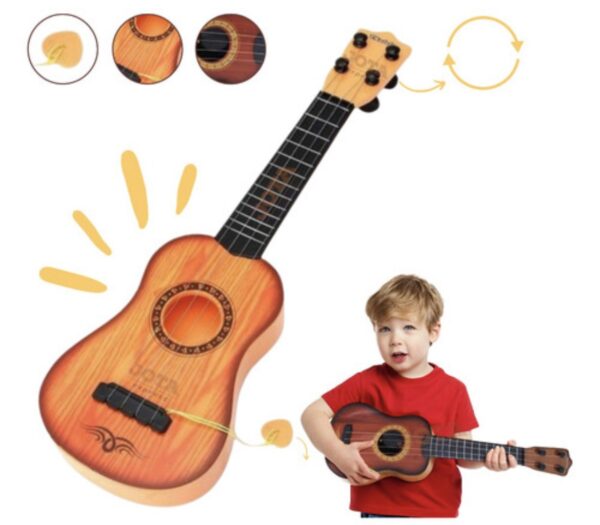 Mini Violão Infantil Brinquedo Ukulele Cordas Aço C/ Palheta Cor Marrom - Image 5