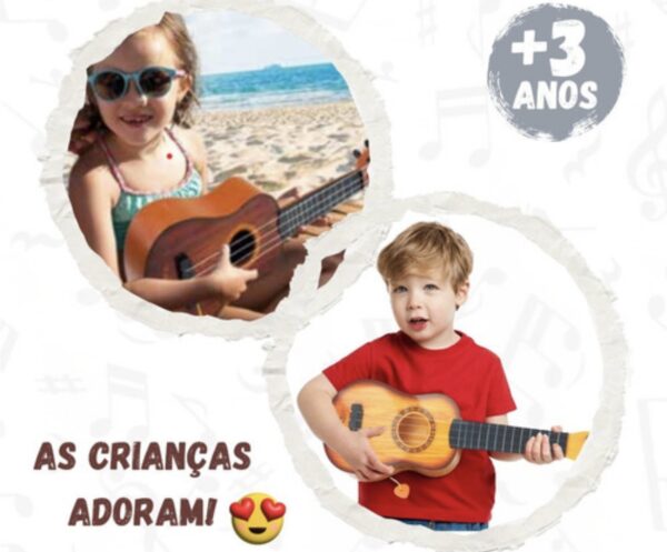 Mini Violão Infantil Brinquedo Ukulele Cordas Aço C/ Palheta Cor Marrom - Image 6