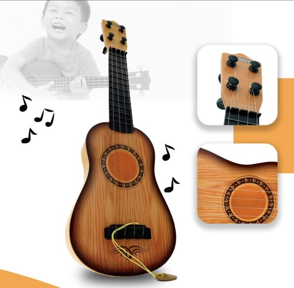 Mini Violão Infantil Brinquedo Ukulele Cordas Aço C/ Palheta Cor Marrom - Image 3