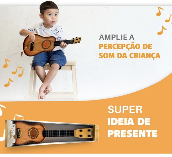 Mini Violão Infantil Brinquedo Ukulele Cordas Aço C/ Palheta Cor Marrom - Image 2